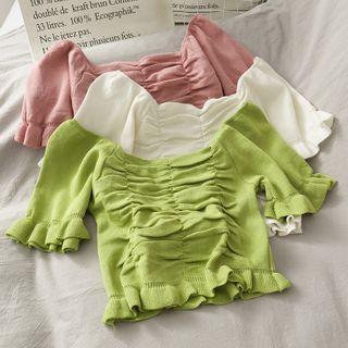 Boatneck Ruched Crop Knit Top