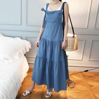 Sleeveless Denim Tiered Maxi Dress