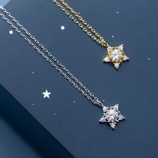 Ss925 Sterling Silver Rhinestone Star Pendant Necklace