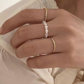 Set Of 3: Cat Eye Stone / Alloy Ring Set - Gold - One Size