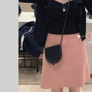 Plain Knit Wide-leg Shorts / Mini A-line Skirt
