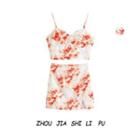 Set: Floral Cropped Camisole Top + Mini A-line Skirt