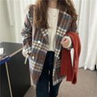 Plaid Double Breasted Coat Blue & Beige & Brown - One Size