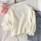 Plain V-neck Sweater White - One Size