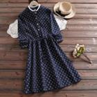 Long-sleeve Printed Midi  A-line Dress