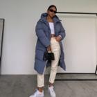 Turtleneck Plain Zip Hooded Padded Coat