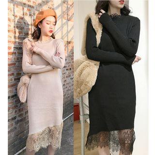 Lace Panel Midi Knit Dress