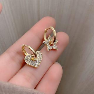 Heart Star Rhinestone Asymmetrical Alloy Dangle Earring