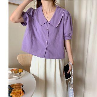 Puff-sleeve Shirt / A-line Midi Skirt