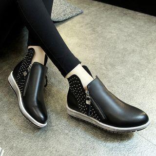 Studded Genuine Leather Short Boots