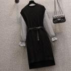 Long-sleeve Mock Two-piece Cable-knit Dress