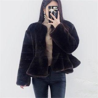 Ruffle-hem Faux-fur Jacket