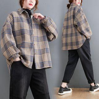 Plaid Shirt Jacket With Lining - Blue - One Size