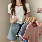 Short-sleeve Round-neck Color Panel T-shirt