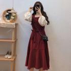 Mock Two-piece Knit-sleeve Dress
