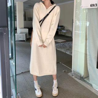 Plain Knit Midi Hoodie Dress