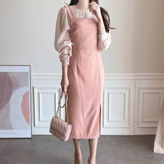 Square-neck Slit Long Overall Dress