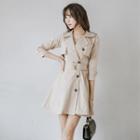 3/4 Sleeve Waist-tied Coatdress