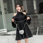 Long-sleeve Cold-shoulder Ruffle A-line Mini Dress