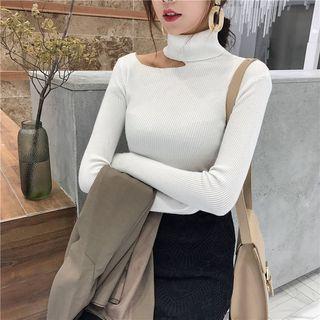Cold-shoulder Mock-turtleneck Knit Top