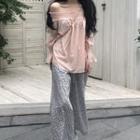 Off Shoulder Blouse / Floral Print Wide-leg Pants