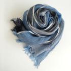 Fringed Linen Scarf Blue - One Size