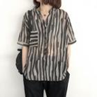 Short-sleeve Striped Shirt Black - One Size