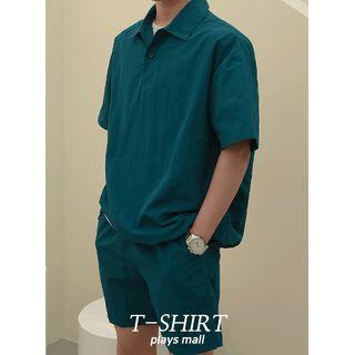 Drawstring-hem Nylon Polo Shirt