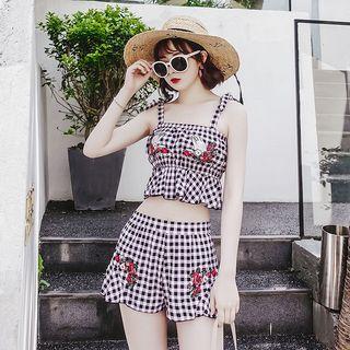 Set: Check Swim Top + Bottom + Shorts