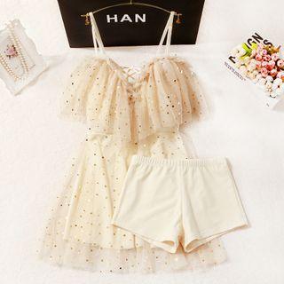 Set: Sequined Mesh Swimdress + Swim Shorts