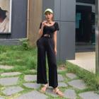 Slit-waist Drawstring Wide-leg Jumpsuit