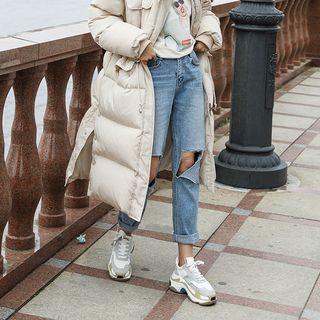 Washed Cutout-knee Baggy-fit Jeans