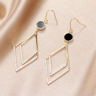 Rhinestone Geometry Drop Earring 1 Pair - Black & Gold - One Size