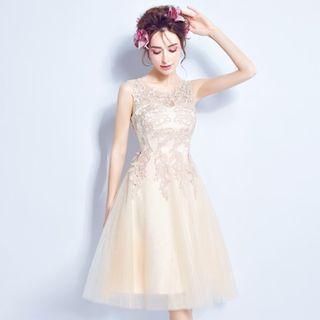 Lace Applique Sleeveless A-line Cocktail Dress