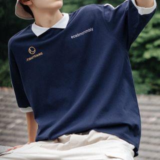 Polo Plain Elbow-sleeve Lettering T-shirt