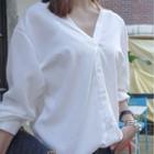Two-way V-neck Bow Accent Blouse