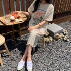 Printed Midi T-shirt Dress Beige - One Size