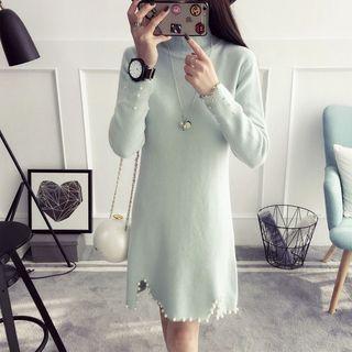 Embellished Mock-neck Long-sleeve Dress