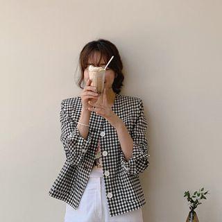 Pocket-detail Gingham Jacket Check - One Size