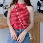 Plaid Halter Tank Top Red - One Size