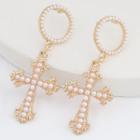 Cross Faux Pearl Alloy Dangle Earring 1 Pair - Gold - One Size