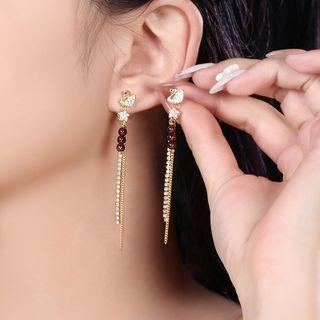Floral Drop Ear Stud 1 Pair - Gold & Red - One Size