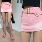 Belted Cotton / Denim Miniskirt With Inset Shorts