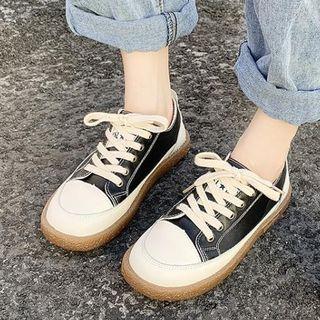 Faux Leather Color Block Lace-up Sneakers
