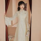 Mandarin Collar Bell-sleeve Maxi A-line Dress