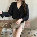 Long-sleeve V-neck Ruffle Chiffon Shirt