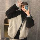 Sherpa-fleece Zip-up Hoodie Gray - One Size