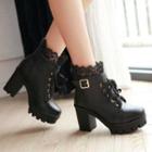 Lace Trim Chunky Heel Lace-up Short Boots