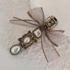 Bow Organza Faux Pearl Hair Clip Gray & Gold - One Size