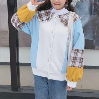 Plaid Panel Color Block Buttoned Jacket